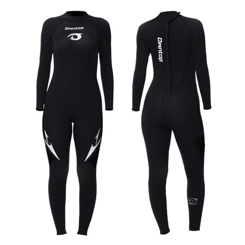 Owntop Damen Ganzkörper 3/2mm Neoprenanzug, Ultra-Stretch Langarm Winter Neoprenanzug, Rückenreißverschluss Erwachsene Neopren Surf- und Tauchanzug, Damen Schwarz L von Owntop