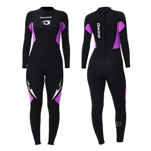 Owntop Damen Ganzkörper 3/2mm Neoprenanzug, Ultra-Stretch Langarm Winter Neoprenanzug, Rückenreißverschluss Erwachsene Neopren Surf- und Tauchanzug, Damen Violett M von Owntop