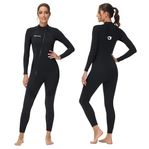 Owntop Damen Neoprenanzug 3/2mm - Vorderer Reißverschluss Voll Tauchanzüge, Stretch Pro Neopren-Nassanzug Thermische Volle Länge Tauchhaut zum Surfen Schnorcheln, Damen Schwarz L von Owntop