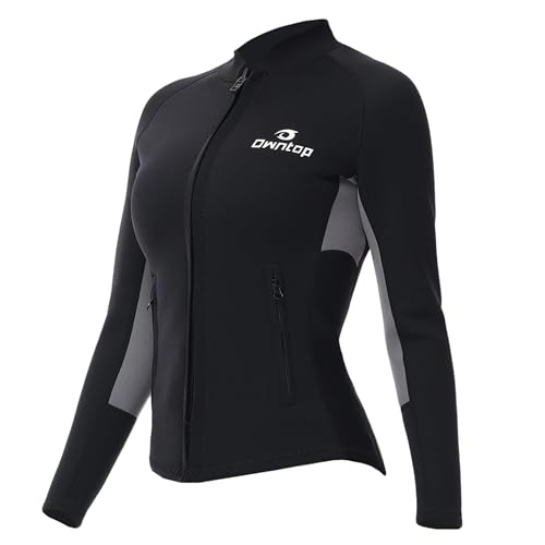 Owntop Damen Neoprenanzug-Oberteil-Jacke - 2mm Neopren Langarm für Wärme Komfort | Langlebiger YKK Frontreißverschluss | Verlängerte Rückenklappe | 2 Reißverschlusstaschen, Damen Grau XL Owntop Damen Neoprenanzug-Oberteil-Jacke - 2mm Neopren Langarm für Wärme Komfort | Langlebiger YKK Frontreißverschluss | Verlängerte Rückenklappe | 2 Reißverschlusstaschen, Damen Grau XL von Owntop
