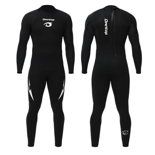 Owntop Herren Neoprenanzug 3/2mm - Vorderer Reißverschluss Voll Tauchanzüge, Stretch Pro Neopren-Nassanzug Thermische Volle Länge Tauchhaut zum Surfen Schnorcheln, Herren Schwarz 3XL von Owntop