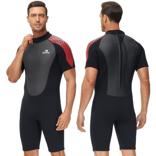 Owntop Neoprenanzug Herren kurz, 3mm Neopren Tauchanzüge für Tauchen, Surfen, Schwimmen, Kanufahren (Herren Rot, XL) von Owntop