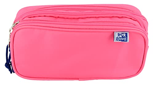 Oxford, Federmäppchen für die Schule, 3 Fächer, elastischer Gummi, 3 Reißverschlüsse, Fuchsia von Oxford