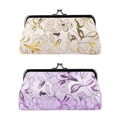 Oyachic 2 Stück Blatt Münzbörsen Leaf Coin Purses Portemonnaie Clip Change Pouch Geldbörse Damen Spangenportemonnaie (Lila + Beige) von Oyachic