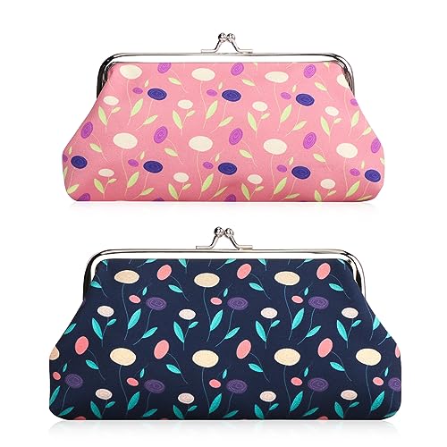 Oyachic 2 Stück Münzbeutel Groß Portemonnaie Kiss Lock Coin Purses Schlüsseletui Tragbare Taschen Geldbeutel Klein Kosmetikbeutel für Damen Mädchen (Blau+Pink) von Oyachic