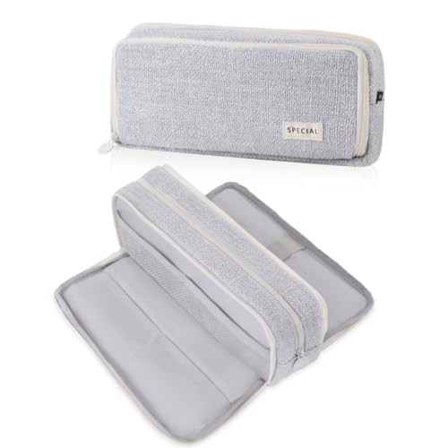 Oyachic 3 Fächer Federmäppchen Knitted Pencil Case Stiftetasche Bleistift Beutel Schreibwaren mit Reißverschluss zur Aufbewahrung Stiften Kosmetik (Grau) von Oyachic