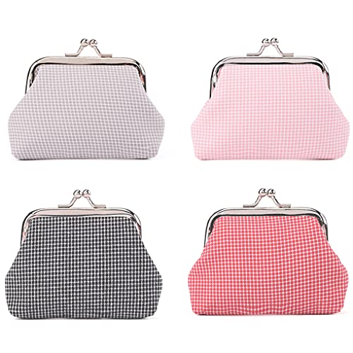 Oyachic 4 Pcs Münzfach Coin Case Portemonnaie Kiss Lock Wallet Vintage Geldbörse Spangenportemonnaie mit Clipverschluss Klickverschluss Damen (Plaid) von Oyachic