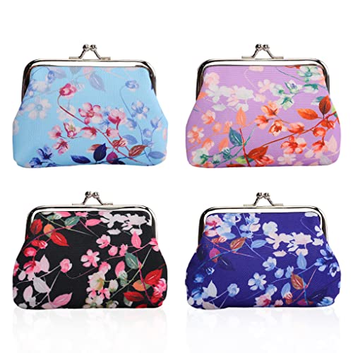 Oyachic 4 Stück Blumen Portemonnaie Coin Purses Floral Spangenportemonnaie mit Clipverschluss Klickverschluss Klein Geldbörse von Oyachic