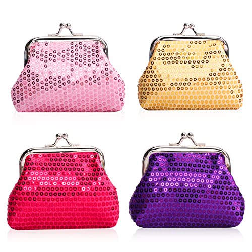 Oyachic 4 Stück Glitzer Münzbörsen Sequin Coin Purses Pailletten Geldbörse Portemonnaie mit Clipverschluss Klickverschluss Spangenportemonnaie von Oyachic