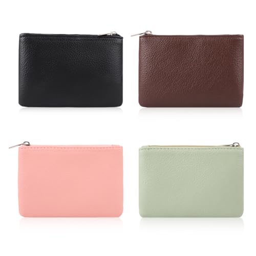 Oyachic 4 Stück PU Pebble Grain Gesteppte Münzbörse Leather Coin Purse Leder Münzbeutel Echtleder Geldbörse mit Reißverschluss für Herren Damen von Oyachic