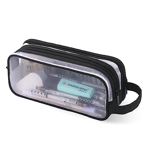 Oyachic Federmäppchen Durchsichtig Pencil Case Clear Federtaschen Doppelreißverschlüsse Damen Mäppchen Stifte Erwachsene Bleistift Beutel (Schwarz) von Oyachic