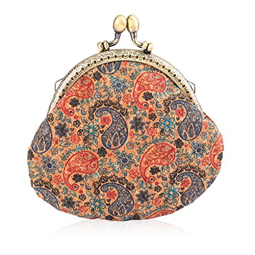 Oyachic Leder Geldbörse PU Coin Purse Floral Portemonnaie Kiss-Lock Wallets Damen Holzmaserung Klippverschluss Knipsbörse Vintage Spangenportemonnaie (Cashewnüsse) von Oyachic