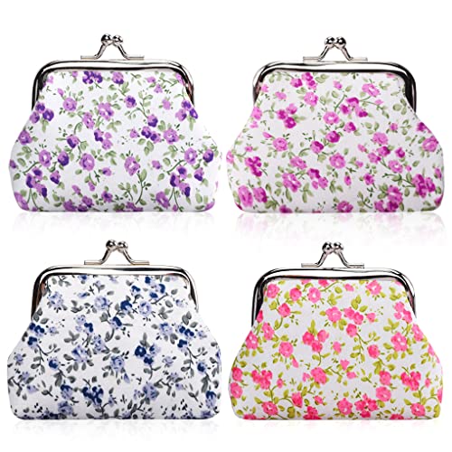 Oyachic Münzbörsen 4 Stück Münzbeutel Täschchen Portemonnaie Coin Purse Pouch Wallet Münzen Geldbeutel Verschlussart Geldbörse Geldtasche Münze Beutel Damen Mädchen Geschenk (4 Pack Blumen-) von Oyachic