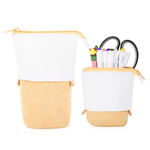 Oyachic Retractable Federmäppchen Stand up Pencil Case Bleistift-Beutel Phone Holder Stifte Etui Standing Pen Pouch Bag Mäppchen Große Kapazität Schüleretui Segeltuch Stiftemappe (Gelb) von Oyachic