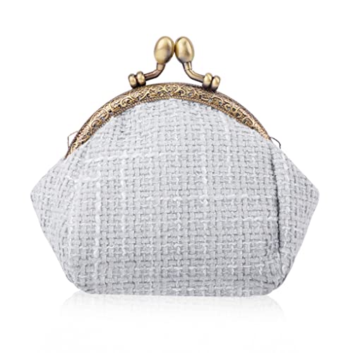 Oyachic Tweed Spangenportemonnaie Coin Purses Round Münzbörse Geldbörse mit Klippverschluss Geldbeutel für Damen (Gray) von Oyachic