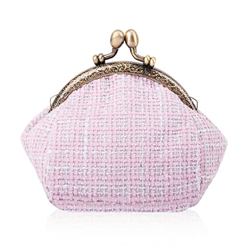 Oyachic Tweed Spangenportemonnaie Coin Purses Round Münzbörse Geldbörse mit Klippverschluss Geldbeutel für Damen (Purple) von Oyachic