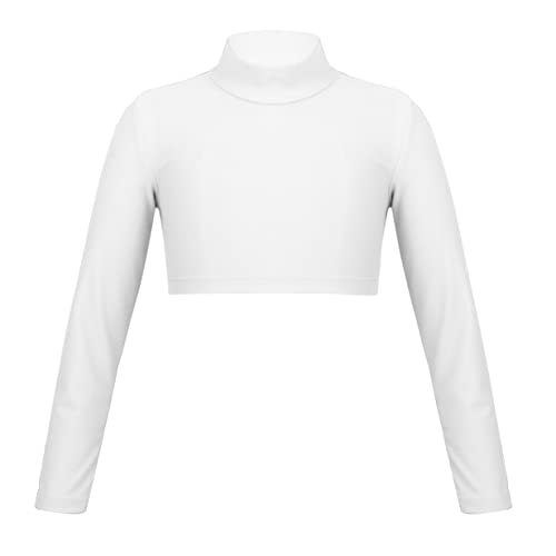 Oyolan Mädchen Strickshirt Langarm Crop Top Bauchfrei Ballett Tanz Fitness Oberteil mit Daumenloch Slim Fit Stretch Dancewear Elfenbein C 140 von Oyolan