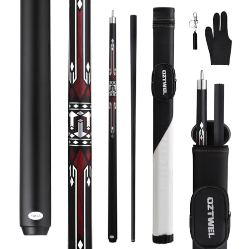 Pool-Queuestab mit Etui, 13 mm Glasfaser-Queuestab, Pool-Queue-Set, Billardqueue mit Etui, 147,3 cm, professioneller Billard-Queuestab mit geringer Ablenkung, mit Handschuhen, Belüfter, 540 g, Rot von Oztwel