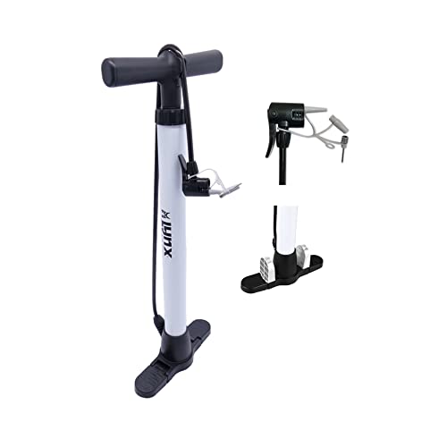 P4B | Fahrrad Standpumpe ohne Manometer - für alle Ventile | Luftpumpe für FAHRRADREIFEN, BÄLLE, LUFTMATRATZEN | Seitlich einklappbarer Kunststoff-Fuss | Standpumpe Luftpumpe | Weiss von P4B