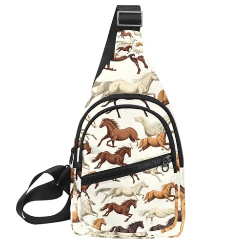 Galoppierende Wildpferde (1) Sling Sling Side, Crossbody Rucksack, Mehrfarbig 04, 11.8x7x1.5in/30x18x4cm von PAFEFO