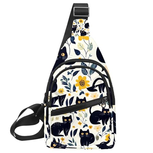 PAFEFO Damen Sling Rucksack, süße schwarze Katzen und Blumen (66), Mehrfarbig 09, 11.8x7x1.5in/30x18x4cm von PAFEFO