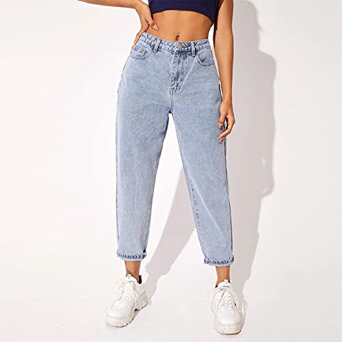 PAIHUIART Jeans Damen Hose Jeanshose Female Women Fit Relaxed Damen Ankle Jeans Stretchy High Waist Jeans Loose Light Washing Cropped Lady Denimjeans XL (60-70Kgs) Lightblue von PAIHUIART