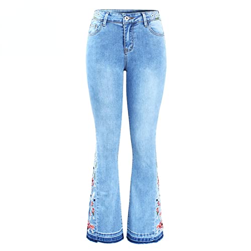 PAIHUIART Jeans Damen Hose Jeanshose Female Women Fit Relaxed Neu Eingetroffen Stickerei Flare Jeans Frau Ultra Stretchy Skinny Denim Hosen Hose Für Frauen XL Blau von PAIHUIART