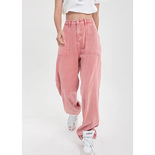 PAIHUIART Jeans Damen Hose Jeanshose Female Women Fit Relaxed Rosa Jeans Mit Hoher Taille Und Weitem Bein, Baggy-Streetwear, Schickes Design, Damen, Vintage, Gerade Jeanshose, Xs, Rosa von PAIHUIART