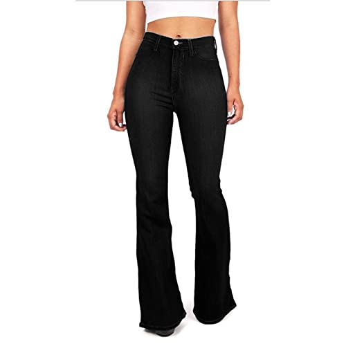 PAIHUIART Jeans Damen Hose Jeanshose Female Women Fit Relaxed Vintage Baggy Jeans Damen High Waist Jeans Denim Streetwear 90Er Skinny Bell Bottom Denim Hose XXXL Schwarz von PAIHUIART