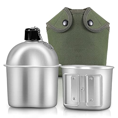 PAMENET Outdoor-Kochgeschirr-Set, Kantinen-Becher, tragbare Wasserflasche mit Haltegriff, für Outdoor, Camping, Wandern von PAMENET