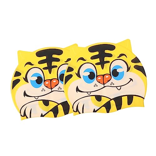 PAMINGONO 2 Stück Silikon Badekappen Tiger Form Für Kinder Lustige Cartoon Schwimmkappen Für Jungen Und ädchen Ideal Für Schwimmen Und Duschen Weich Und Flexibel UV Schutz von PAMINGONO