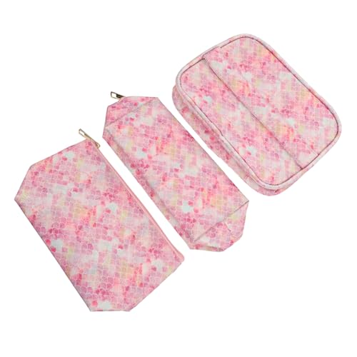 PAMINGONO 3 Teiliges PU Waschbeutel Set wasserdichte Kosmetiktaschen Pink Mit Fischschuppen Muster Vielseitige Make up Aufbewahrungstaschen Für Zuhause Und Reisen von PAMINGONO