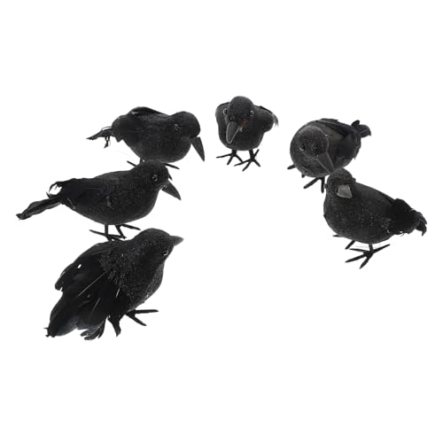 PAMINGONO 6St Halloween Krähe kleine Krähen Krähe-Modell Simulation Krähen Vogelkrähe Modell Halloween Dekoration Vogel Fake-Krähen-Dekoration Spukhaus-Layout-Requisite Feder Black von PAMINGONO