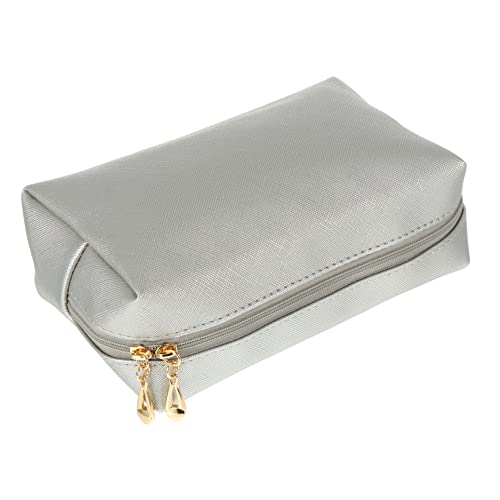 PAMINGONO Kleine Silberne PU Kosmetiktasche Für Damen Große Kapazität Kreuzmuster Handtasche Make up Pouch Für Reisen Und Alltag Praktische Make up Tasche Für Frauen von PAMINGONO