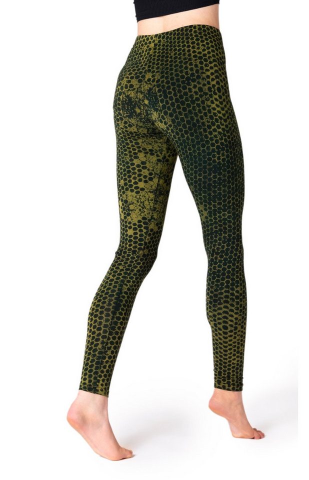 PANASIAM Leggings Unikat Batik Leggings mit Wabendesign moderner Stil lange Gym Leggings handgefertigt aus bequemer natürlicher Viskose für Yoga Sport Fitness von PANASIAM