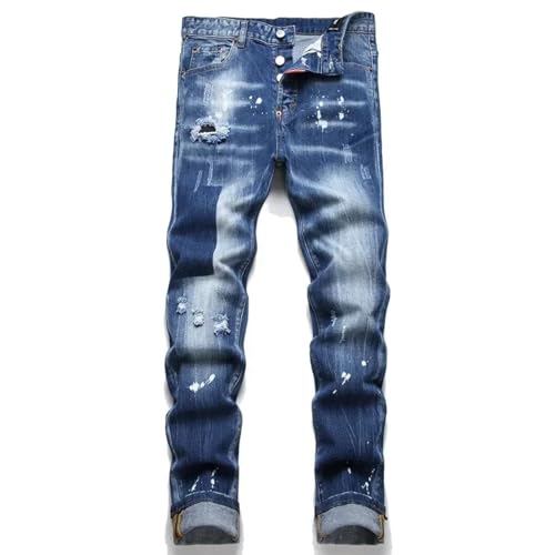 PARWANA Jeans Herren Hose Jeanshose Herren Skinny Jeans Hellblau Löcher Lange Hose Jeans Us38-It54 D2024 von PARWANA