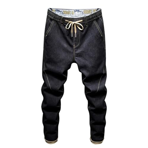 PARWANA Jeans Herren Hose Jeanshose Herrenjeans Mit Elastischem Bund Und Kordelzug, Übergröße, Lockere, Leichte, Dünne Jeans 6XL (120 Bis 125 Kg, Schwarz von PARWANA