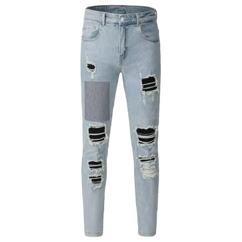 PARWANA Jeans Herren Hose Jeanshose Jeans Loch Denim Asia34 Blau von PARWANA