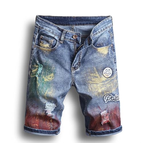 PARWANA Jeans Herren Hose Jeanshose Jeansshorts Painted Slim Asia32 Blau von PARWANA