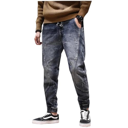 PARWANA Jeans Herren Hose Jeanshose Männer Jeans Kordelzug Elastische Taille Übergröße 36 Blau von PARWANA