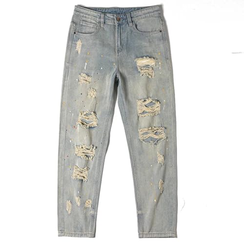 PARWANA Jeans Herren Hose Jeanshose Zerrissene Jeans Für Männer In Verwaschener Farbe Asia30 Retrocolor von PARWANA