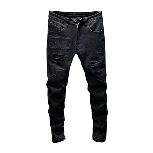 PARWANA Jeans Herren Hose Jeanshose Zerrissene Jeans Für Männer Slim Fit Balck Stretch Denim Hose 32 Schwarz von PARWANA