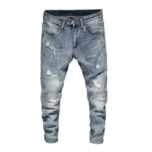 PARWANA Jeans Herren Hose Jeanshose Zerrissene Jeans Männer Skinny Hellblau Männlich Jeans 28 Blau von PARWANA