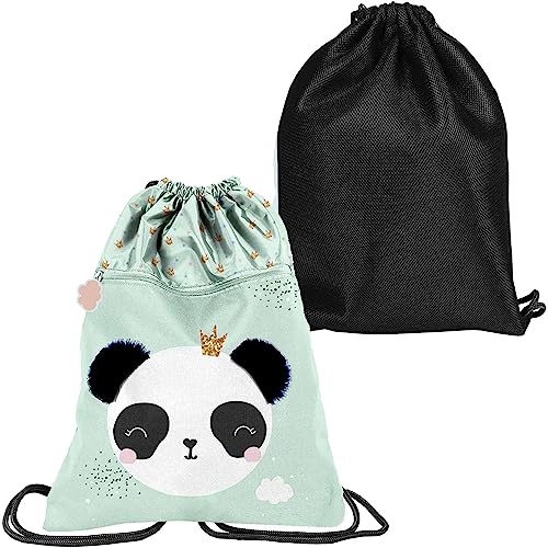 PASO Backpack Premium School Bag for Shoes Slippers Panda Bear Celadon, black, shoe bag PASO Backpack Premium School Bag for Shoes Slippers Panda Bear Celadon, black, shoe bag von PASO