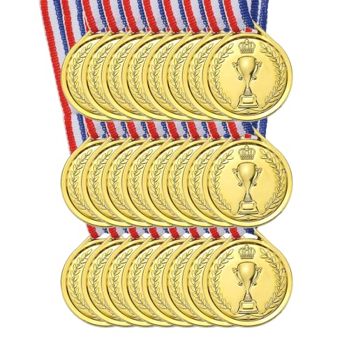 PATIKIL 1,5" Mini Goldene Gewinner Medaillen, 24er Pack Plastik Goldene Medaillen 1. Platz Medaillen mit Band für Tischtennis Spiele Sportwettbewerbe Partygeschenke von PATIKIL