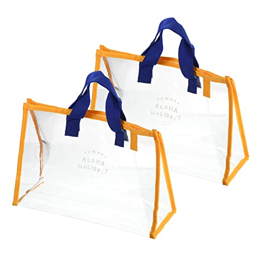 PATIKIL 2Pack Tragetasche Kulturbeutel Transparent PVC Strandtasche Organisator Kosmetiktasche Toilettentasche mit Tragegriff für Reise Blau Orange von PATIKIL