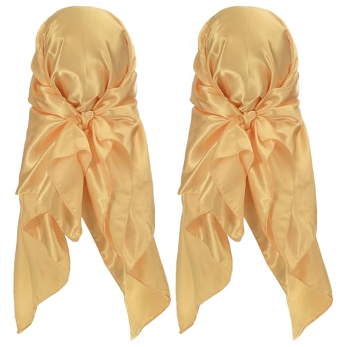 PATIKIL 35 Zoll Satin Kopftuch, 2 Stück Großes Quadratisches Seidentuch Haarbandanas Schlafendes Kopftuch für Frauen, Gold PATIKIL 35 Zoll Satin Kopftuch, 2 Stück Großes Quadratisches Seidentuch Haarbandanas Schlafendes Kopftuch für Frauen, Gold von PATIKIL
