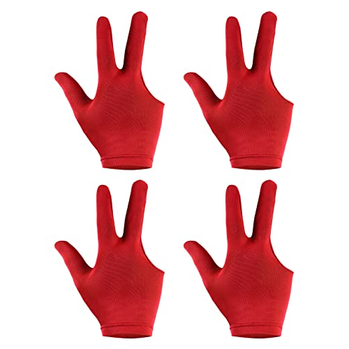 PATIKIL 4Pack 3 Finger Schwimmbad Handschuhe Billard Handschuhe Linke und Rechte Seite Show Handschuhe Billardqueue für Shooter Karambolage Pool Snooker Queue Sport Rot von PATIKIL