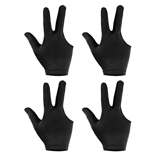 PATIKIL 4Pack 3 Finger Schwimmbad Handschuhe Billard Handschuhe Linke und Rechte Seite Show Handschuhe Billardqueue für Shooter Karambolage Pool Snooker Queue Sport Schwarz von PATIKIL