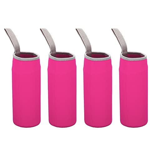 PATIKIL 65mmx180mm 4Pack Wasserflasche Hülse Neopren Isolierte Flasche Tasche Tragetasche Halter mit Fingerriemen Rosenrot von PATIKIL